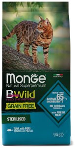 Сухой корм для стерилизованных кошек Monge BWILD Feed the Instinct, с тунцом, с горошком 1.5 кг