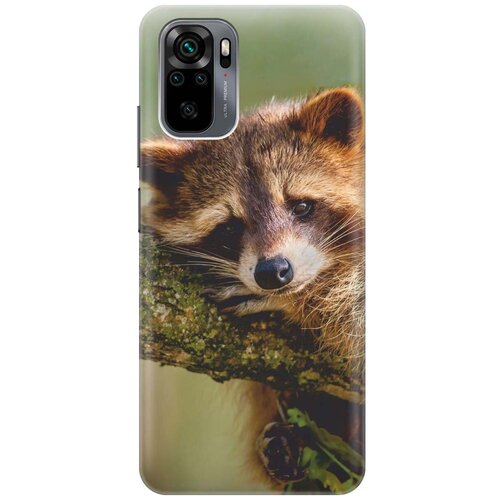 фото Ультратонкий силиконовый чехол-накладка для xiaomi redmi note 10 с принтом "задумчивый енот" gosso