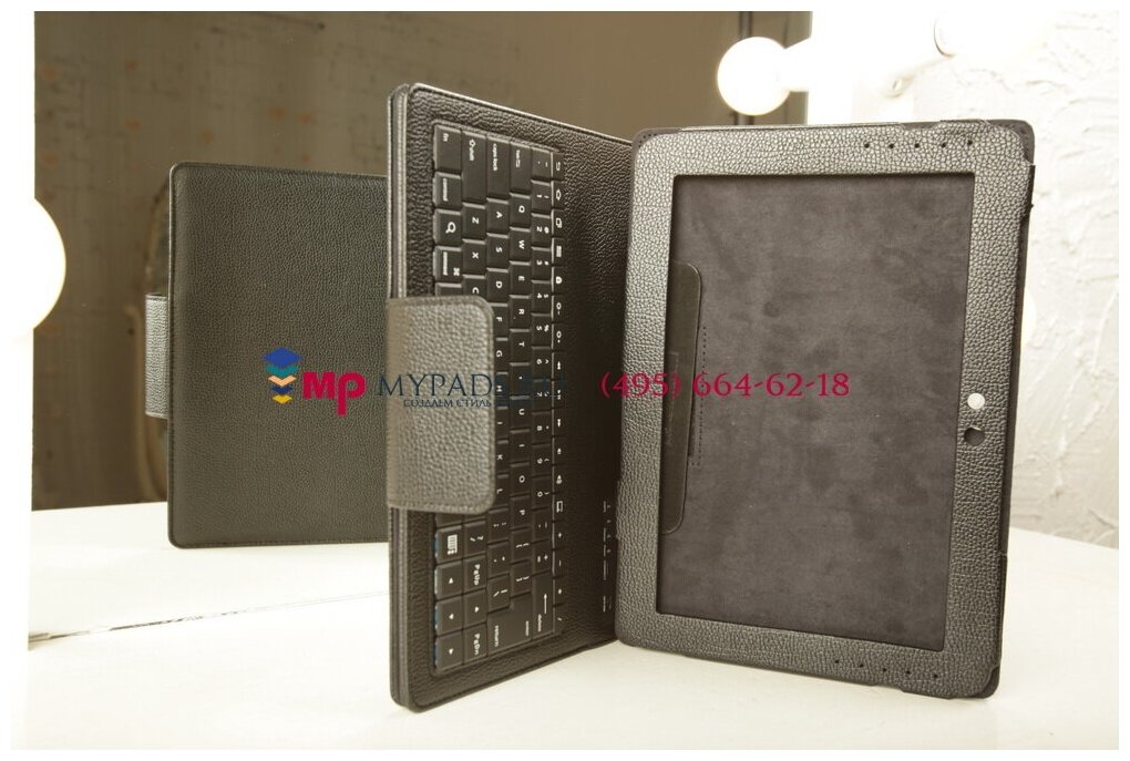 Клавиатура MyPads для Samsung Galaxy Note 101 N8000N8010N8013N8020 съёмная беспроводная Bluetooth в комплекте c кожаным чехлом и пластиковым