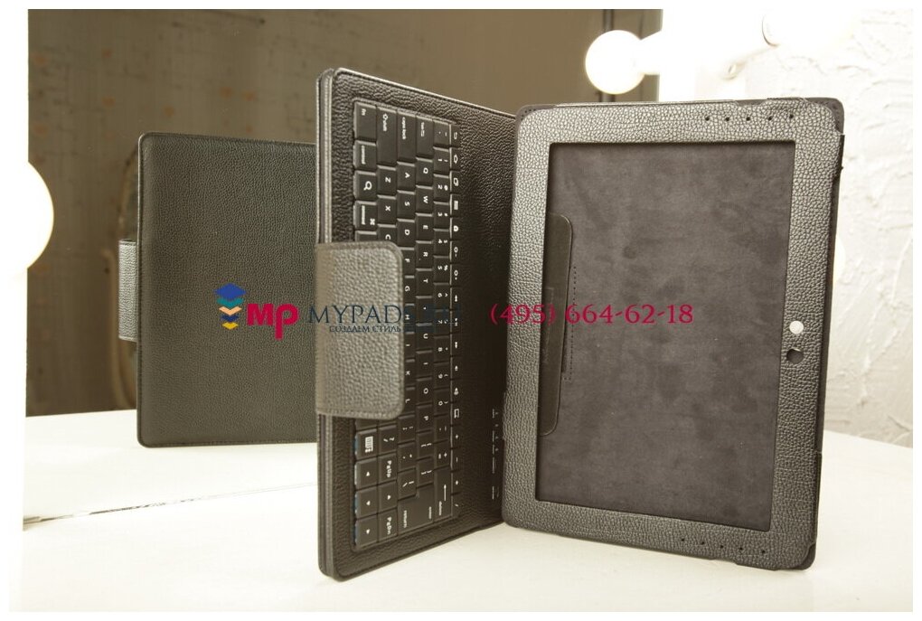 Клавиатура MyPads для Samsung Galaxy Note 10.1 N8000/N8010//N8013/N8020 съёмная беспроводная Bluetooth в комплекте c кожаным чехлом и пластиковым...