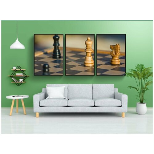 фото Модульный постер "шахматы, шахматная доска, доска" 180x90 см. из 3х частей в тубусе, без рамки lotsprints