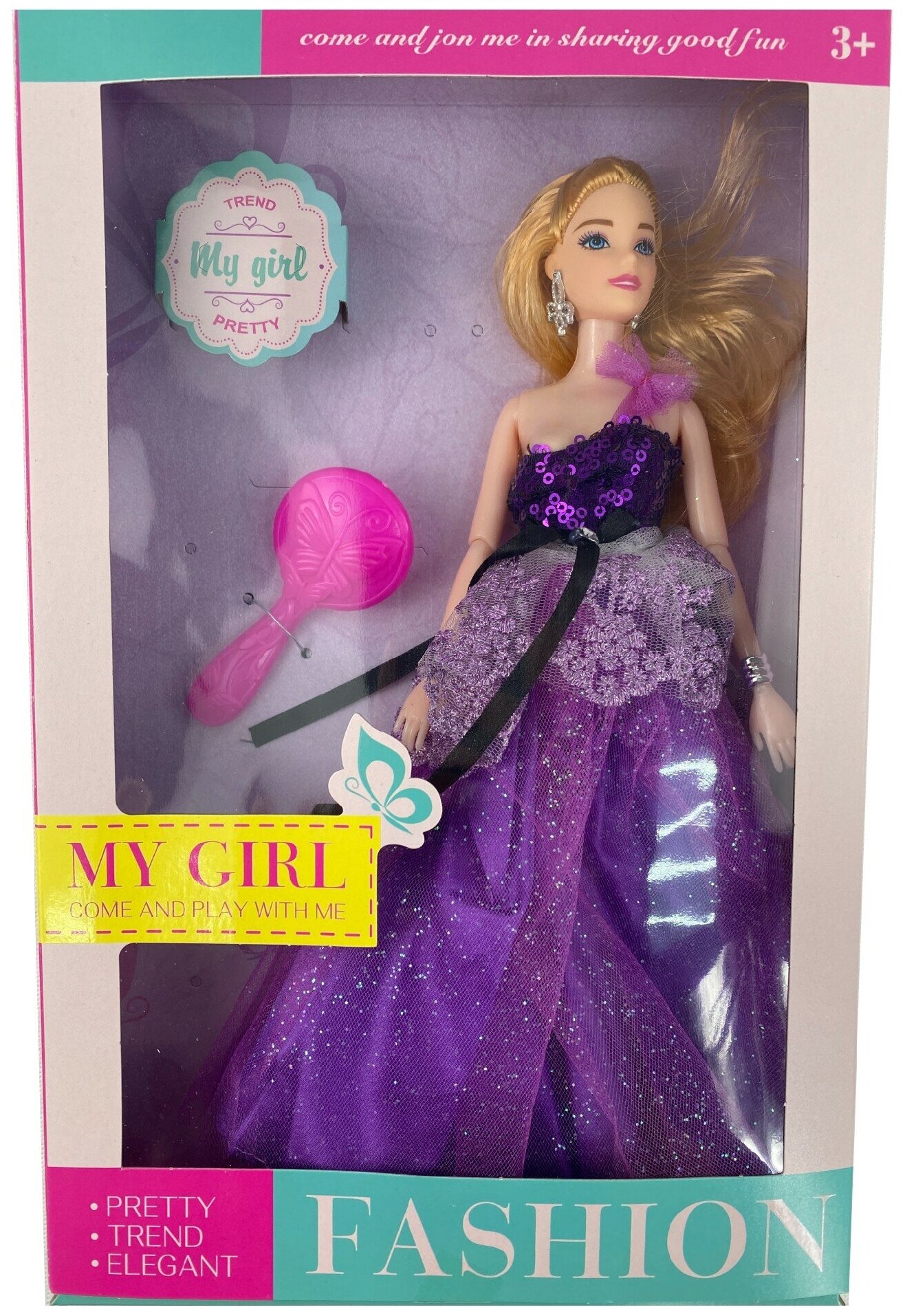 Кукла модель / Кукла в красивом платье / Кукла модница / Кукла красотка / Подарок / Кукла в длинном платье FASHION / фиолетовое платье