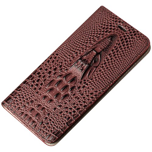 фото Чехол-книжка mypads premium для xiaomi mi 10/ xiaomi mi 10 pro из натуральной кожи с объемным 3d рельефом головы кожи крокодила роскошный эксклюзивный цвет красное вино