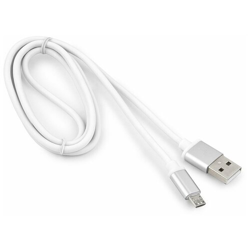 Кабель USB 2.0 Cablexpert CC-S-mUSB01W-1M, AM/microB, серия Silver, длина 1м, белый, блистер