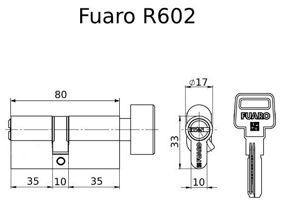 Цилиндровый механизм с вертушкой Fuaro R602/80 mm-BL (35+10+35) CP хром 5 кл. Блистер