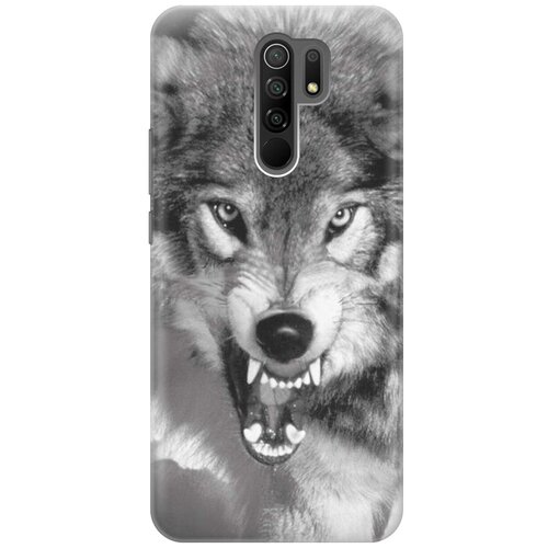 фото Ультратонкий силиконовый чехол-накладка для xiaomi redmi 9 с принтом "волчий оскал" gosso