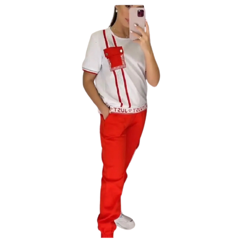 Женский спортивный костюм/ повседневный спортивный костюм с коротким рукавом нет бренда цвет красный/белый