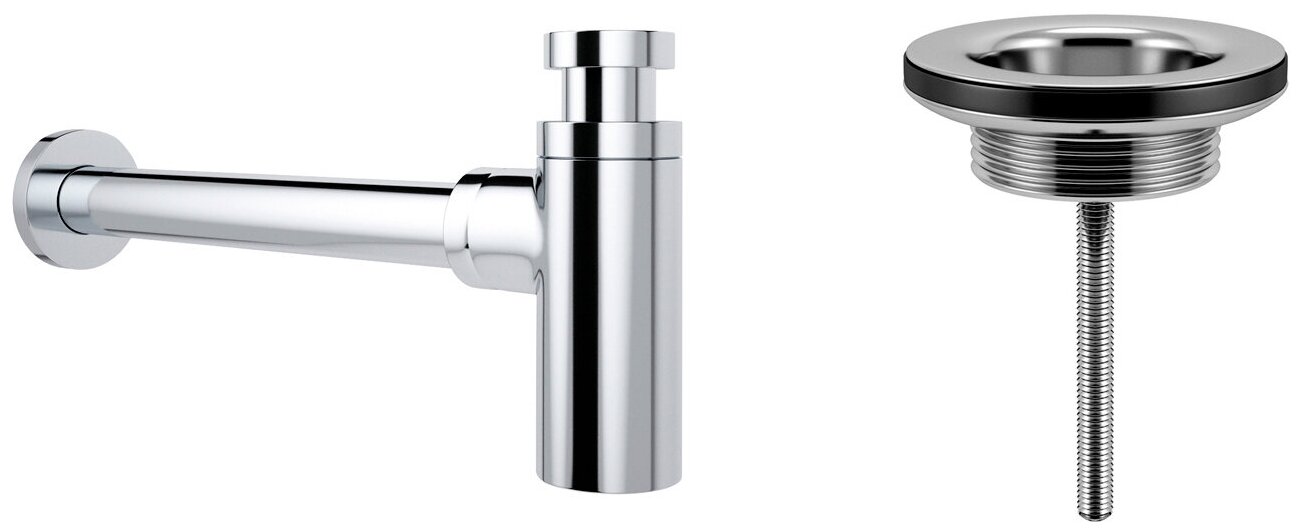 фото Сифон для раковины Wellsee Drainage System 182104005 в наборе 2 в 1: металлический сифон и универсальный выпуск в цвете хром