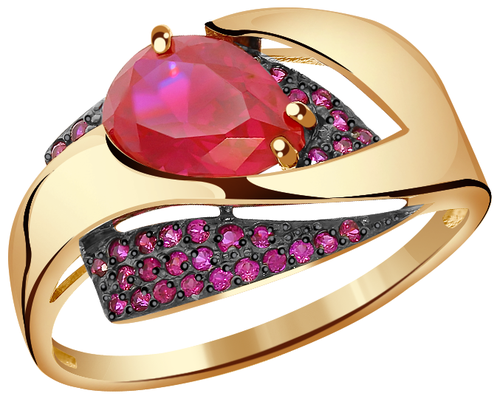 Кольцо АЛЕКСАНДРА, желтое золото, 585 проба, фианит, рубин синтетический, размер 18.5, розовый