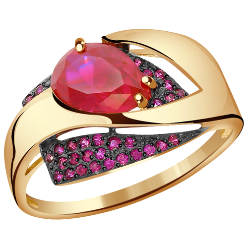 фото Кольцо александра, желтое золото, 585 проба, фианит, рубин синтетический, размер 18.5, розовый diamant online