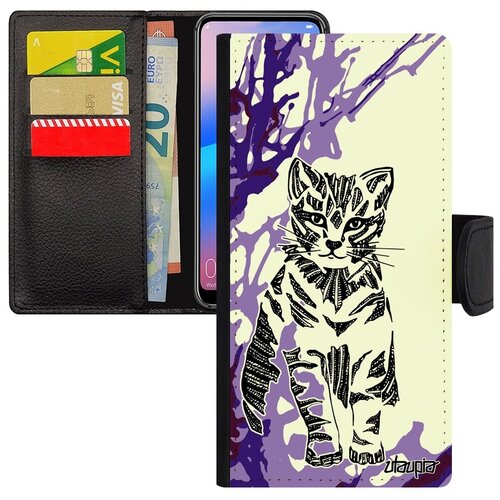 фото Противоударный чехол-книжка на смартфон // huawei p20 pro // "кот" стиль дикий, utaupia, фиолетовый