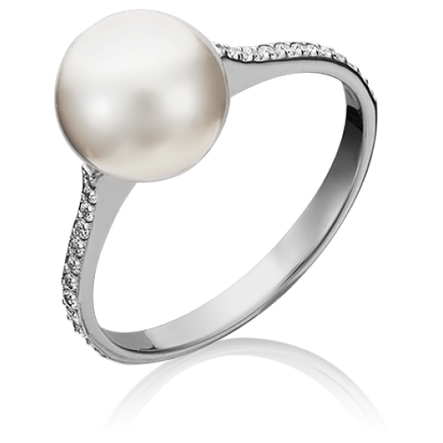 PLATINA jewelry Кольцо из белого золота с жемчугом и фианитом 01-5336-00-302-1120-31, размер 17,5