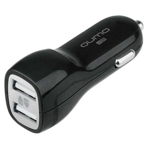 Автомобильное зарядное устройство Qumo 3.0A, 2xUSB(1A+2A), кабель Apple Lightning в комплекте, черный (20737)