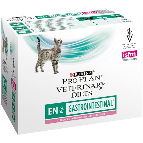  корм для кошек Pro Plan Veterinary Diets EN St/Ox для взрослых кошек и котят для снижения проявлений острого нарушения всасывающей функции кишечника, с лососем 24 шт. х 85 г (кусочки в соусе)