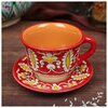 Чайная пара Риштанская Керамика 100мл (тарелка 10см чашка 7,5см) красная - изображение