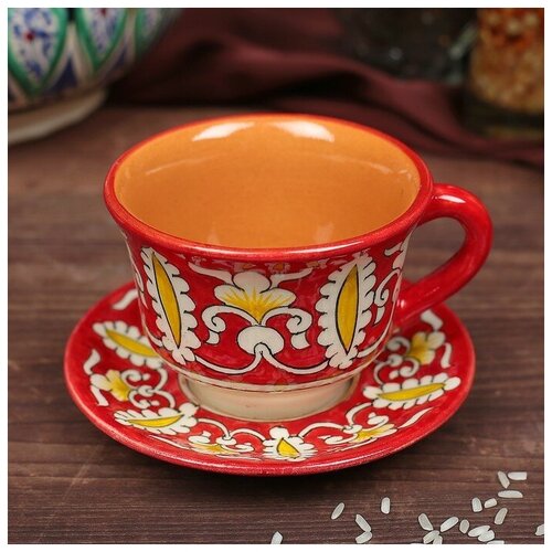 Шафран Чайная пара 0,1л (тарелка 10см, чашка 7,5см) красная