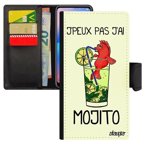 фото Красивый чехол-книжка на смартфон // xiaomi mi 8 // "не могу - у меня мохито!" надпись прикольный, utaupia, белый