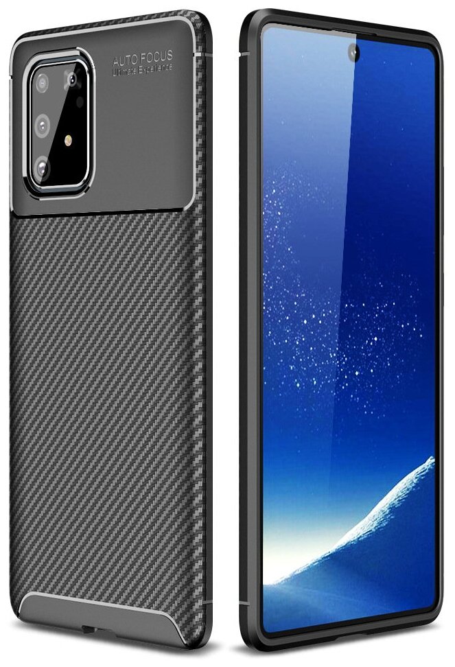 Чехол панель-бампер MyPads для Samsung Galaxy A51 SM-A515F (2020) из прочного силикона с матовой отделкой «под карбон» черная