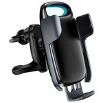 Автомобильный держатель с беспроводной зарядкой на воздуховод для смартфона, iPhone / Android в авто Baseus Aurora Electric Holder, зажимной, черный - изображение