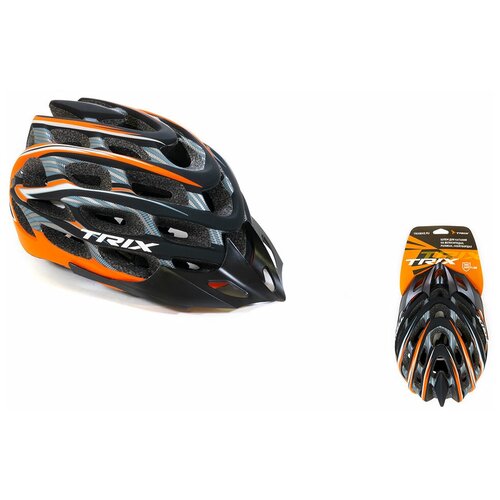 фото Шлем вело trix кросс-кантри 35 отверстий регулировка обхвата размер: m 57-58см in mold оранжево-черный матовый