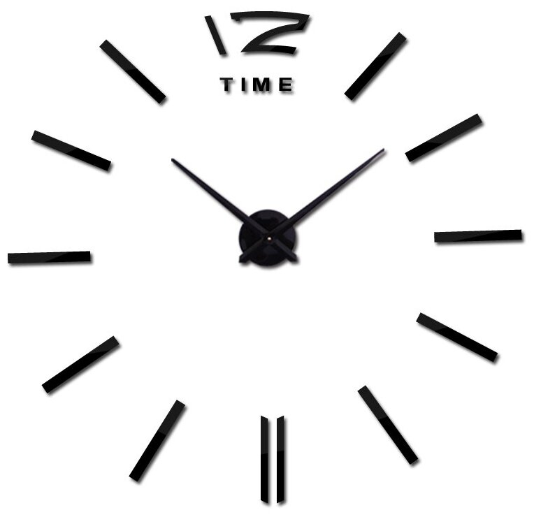 Большие настенные 3D часы MIRRON 120.11-Ч/Кварцевый бесшумный механизм/Циферблат без цифр (отметки)/Часы конструктор/Часы наклейка/120 см/Чёрный глянцевый цвет