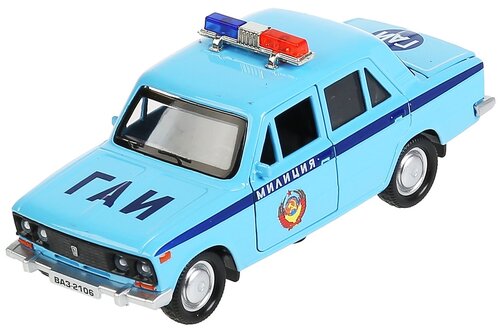 Легковой автомобиль ТЕХНОПАРК ВАЗ-2106 Жигули милиция 2106-12POL 1:34, 12 см, голубой