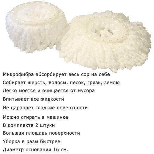 Насадки круглые из микрофибры диаметр основания 16 см. / Насадки на швабру с отжимом универсальные