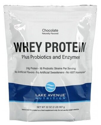 Протеин LAN - Lake Avenue Nutrition Whey Protein Plus 16 Probiotic Strains - Сывороточный протеин + пробиотики - 907 грамм(шоколад)