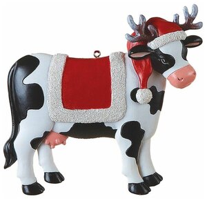 Ёлочная игрушка новогодняя коровка с оленьими рожками, полистоун, 10.5 см, Kurts Adler A0489-рожки