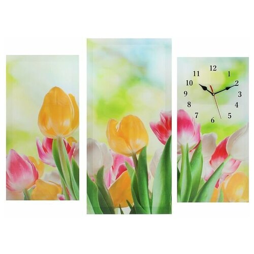 фото Часы настенные модульные "тюльпаны", 60 x 80 см сюжет