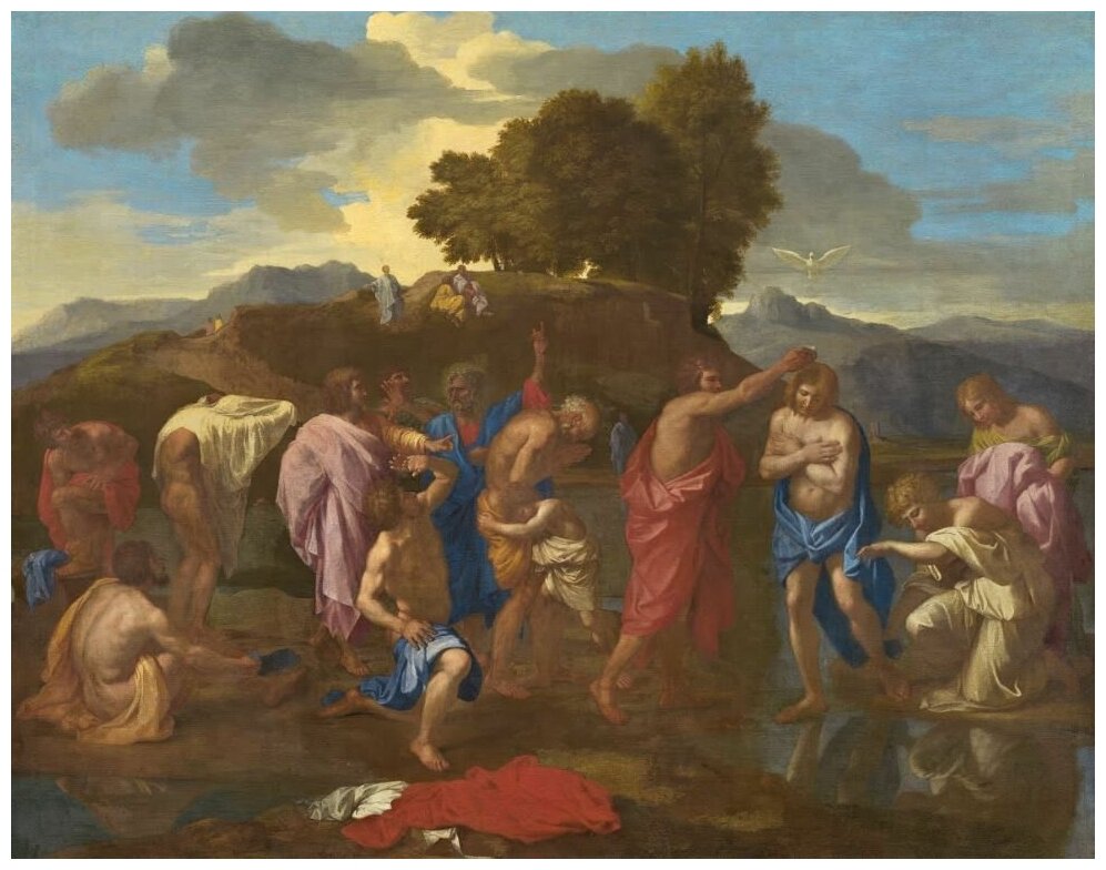 Репродукция на холсте Крещение Христа (1641-1642) Пуссен Никола 77см. x 60см.