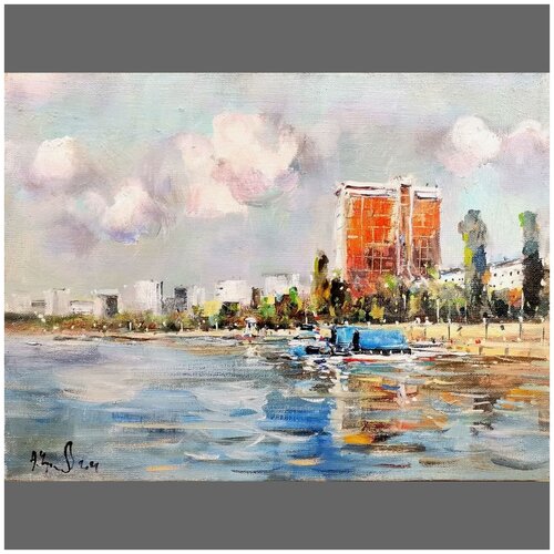 Картина оригинал «Июнь. Саратов. Набережная», художник Алексей Чусляев, 30х40 см, холст\масло, современное искусство