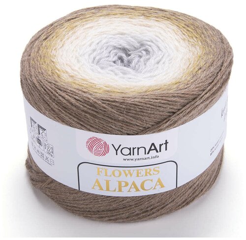 Пряжа YarnArt Flowers Alpaca (ЯрнАрт Фловерс Альпака) 1 моток цвет 407 Коричневый, Бежевый, Белый, Серый, 20% альпака, 80% акрил, 250г, 940м