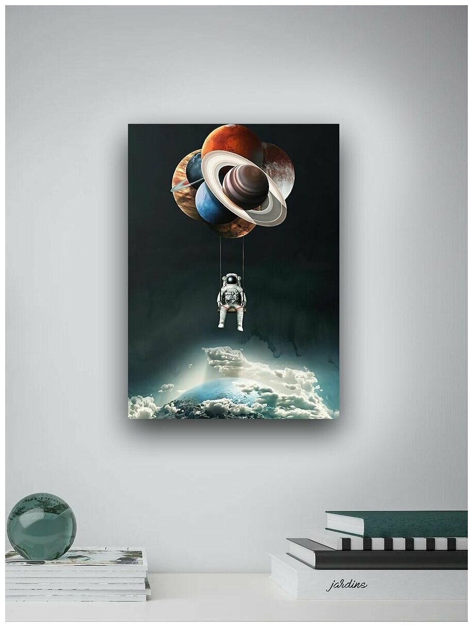 Картина для интерьера на холсте 30х40 см/ Космонавт / Планеты.