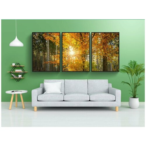 фото Набор модулных постеров для интерьера "лес, солнце, солнечные лучи" 60x90 см. в тубусе, без рамки lotsprints
