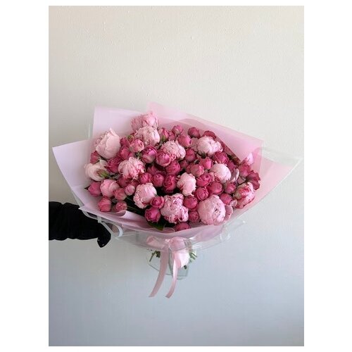 Букет Ассорти Пионы, пионовидные розы 33 шт., красивый букет цветов, шикарный, премиум букет, 70 см.