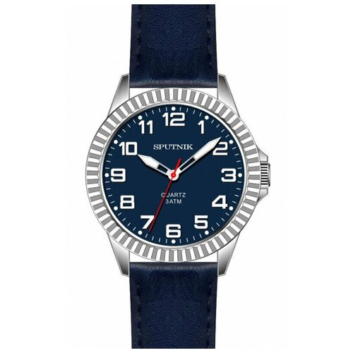 фото Мужские наручные часы спутник м-858520 н-1 (синий) кож. рем