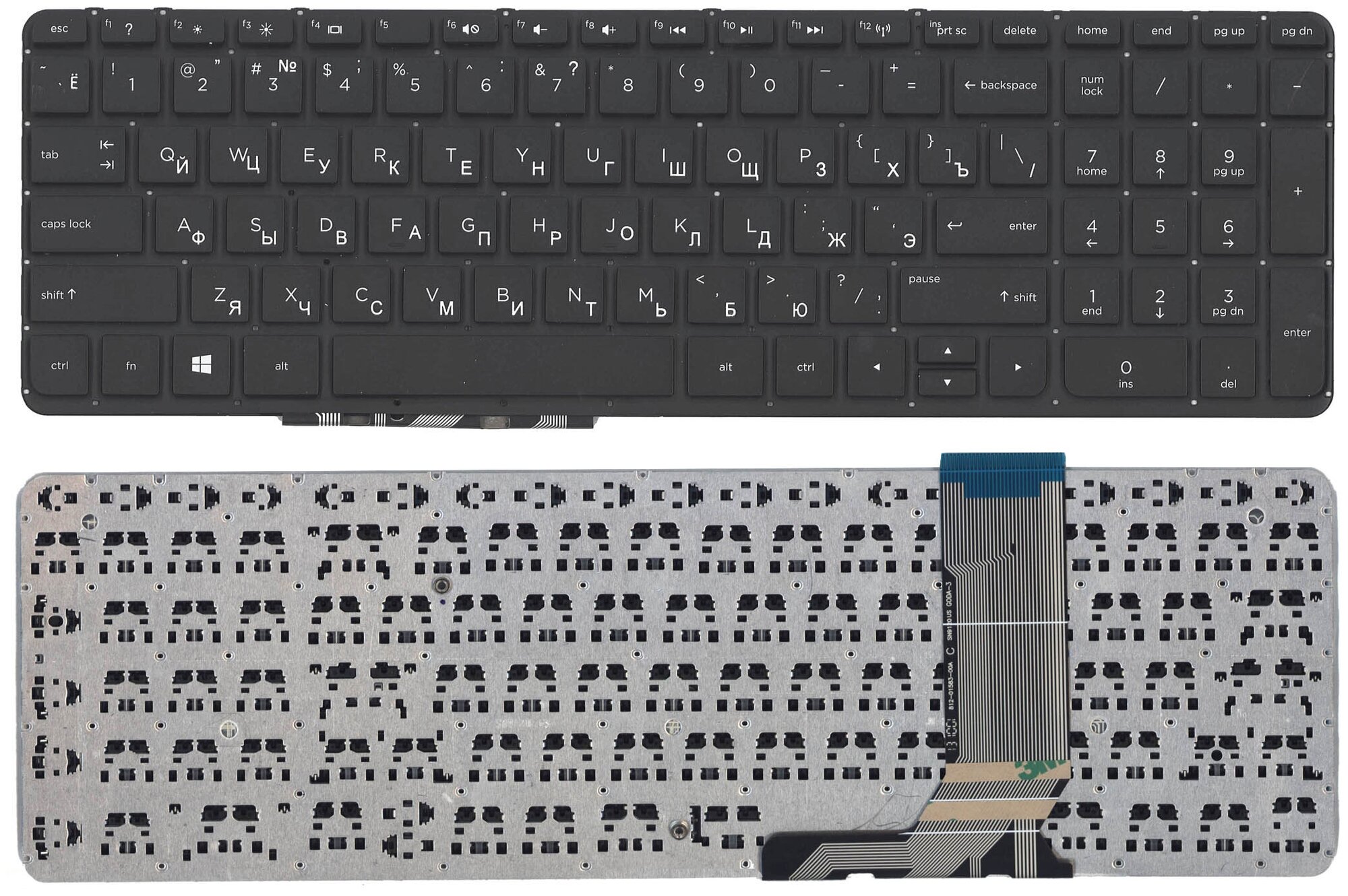 Клавиатура для ноутбука HP 720244-291 черная без рамки плоский Enter 1150₽