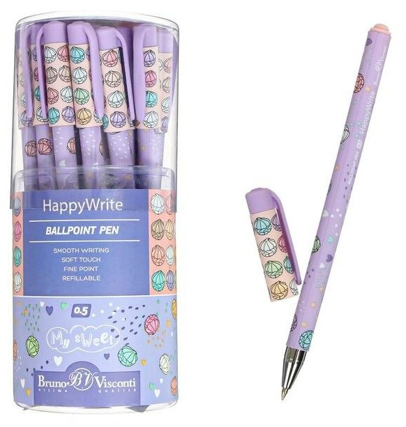 Ручка шариковая HappyWrite My SweetЗефирки, 0,5 мм, синие чернила