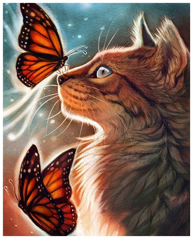 Рисунок кота с бабочкой на носу