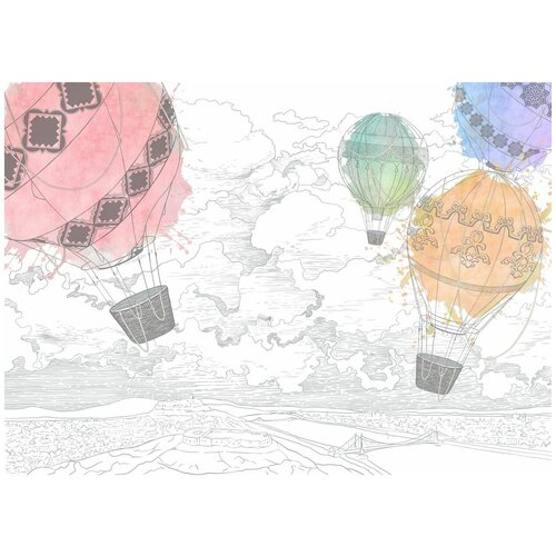 Фотообои Уютная стена Воздушные шары в гравюрном стиле в цвете 380х270 см Бесшовные Премиум (единым полотном)