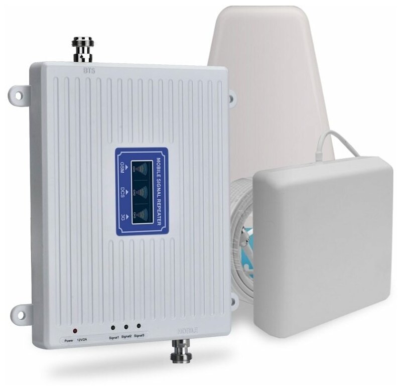 Усилитель сотовой связи Репитер 2G-3G-4G 900-1800-2100МГц до 300 кв. м. (комплект трёх-диапазонный усилитель интернета )