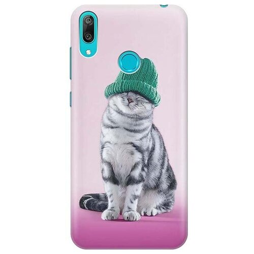 фото Ультратонкий силиконовый чехол-накладка для huawei y7 (2019) с принтом "кот в зеленой шапке" gosso