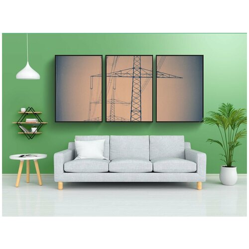 фото Набор модулных постеров для интерьера "текущий, линии электропередач, башни" 60x90 см. в тубусе, без рамки lotsprints