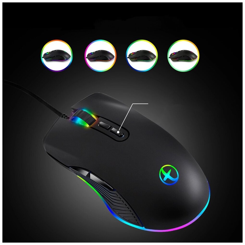 Игровая оптическая с LED подсветкой проводная мышь MyPads с выходом Type-C 8003200 dpi черная