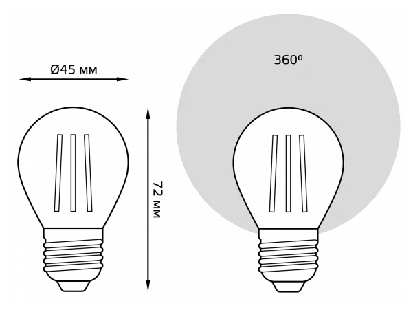 Светодиодная лампа GAUSS LED Filament Шар E27 9W 680lm 2700K (упаковка 10 шт.) - фотография № 4