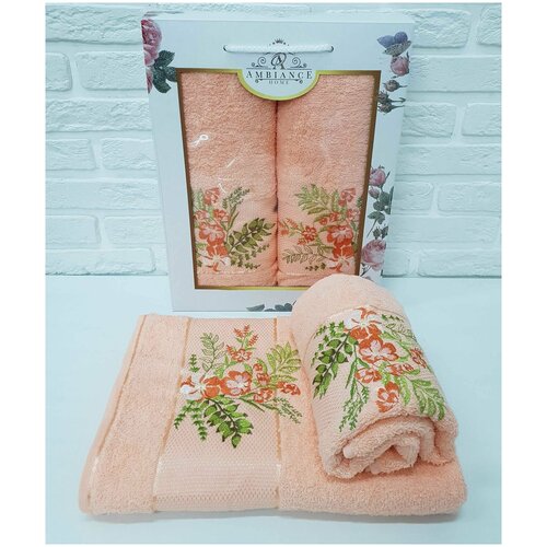 AMBIANCE Набор полотенец Dhelweard Цвет: Персиковый (50х90 см,70х140 см)