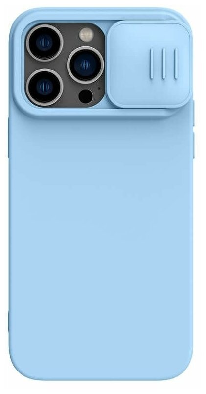 Силиконовый чехол с защитой камеры Nillkin CamShield Silky Silicone Case (без магсейф) для Apple iPhone 14 Pro, голубой