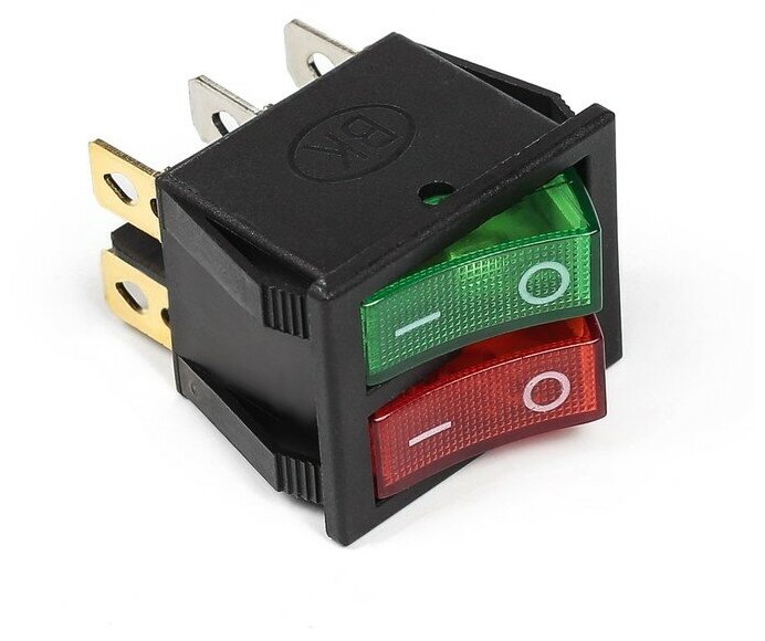 FlashMe Выключатель клавишный с подсветкой двойной, красно-зеленый - фотография № 1