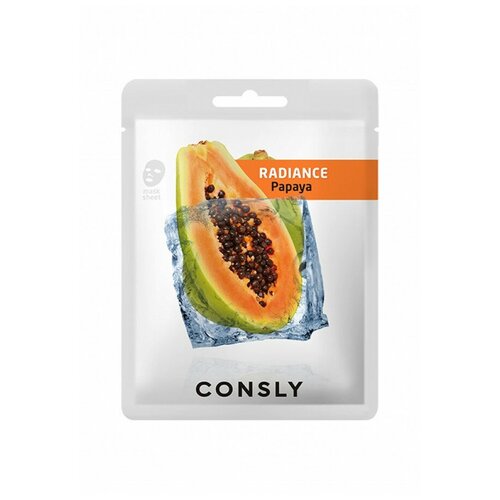 выравнивающая тон кожи тканевая маска с экстрактом папайи consly papaya radiance mask pack 1 шт Выравнивающая тон кожи тканевая маска Consly с экстрактом папайи, 20 мл